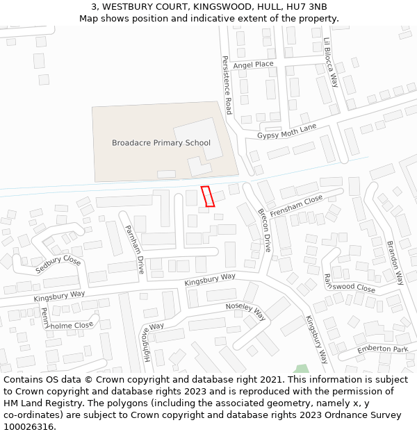 3, WESTBURY COURT, KINGSWOOD, HULL, HU7 3NB: Location map and indicative extent of plot