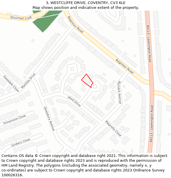 3, WESTCLIFFE DRIVE, COVENTRY, CV3 6LE: Location map and indicative extent of plot