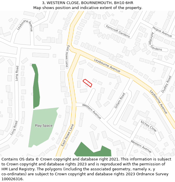3, WESTERN CLOSE, BOURNEMOUTH, BH10 6HR: Location map and indicative extent of plot