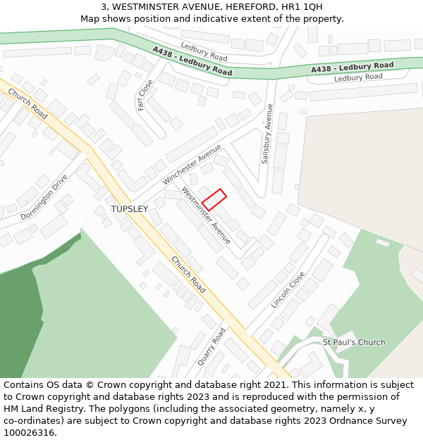 3, WESTMINSTER AVENUE, HEREFORD, HR1 1QH: Location map and indicative extent of plot