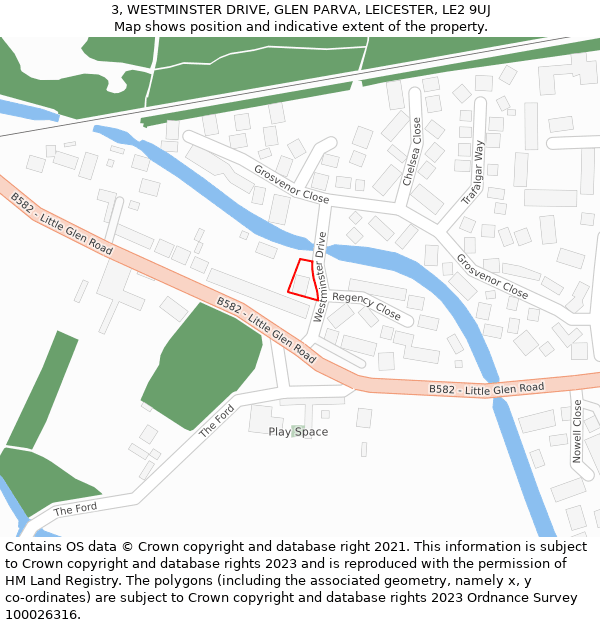 3, WESTMINSTER DRIVE, GLEN PARVA, LEICESTER, LE2 9UJ: Location map and indicative extent of plot