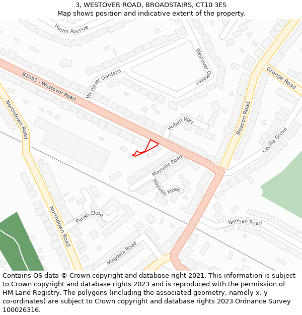 3, WESTOVER ROAD, BROADSTAIRS, CT10 3ES: Location map and indicative extent of plot