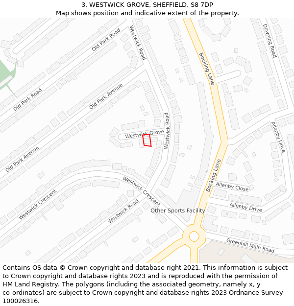 3, WESTWICK GROVE, SHEFFIELD, S8 7DP: Location map and indicative extent of plot