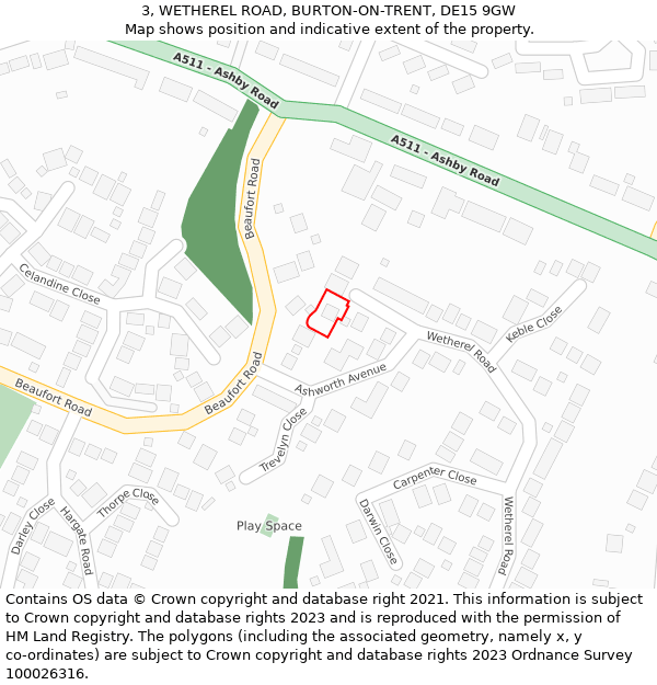 3, WETHEREL ROAD, BURTON-ON-TRENT, DE15 9GW: Location map and indicative extent of plot