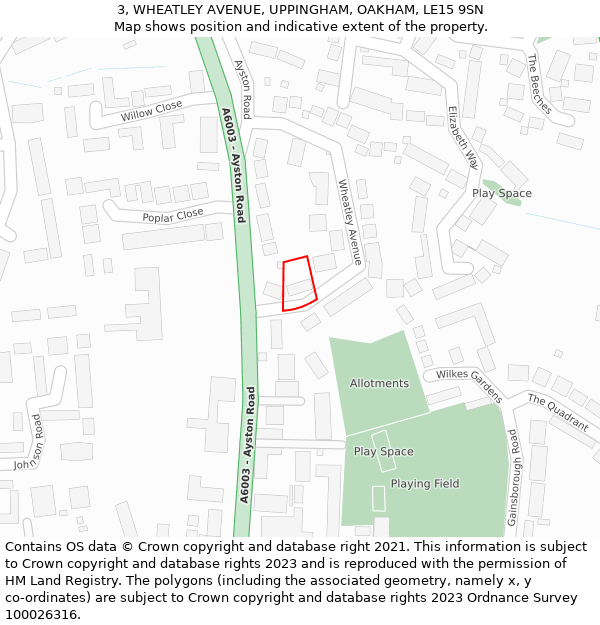 3, WHEATLEY AVENUE, UPPINGHAM, OAKHAM, LE15 9SN: Location map and indicative extent of plot