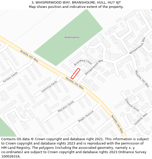 3, WHISPERWOOD WAY, BRANSHOLME, HULL, HU7 4JT: Location map and indicative extent of plot