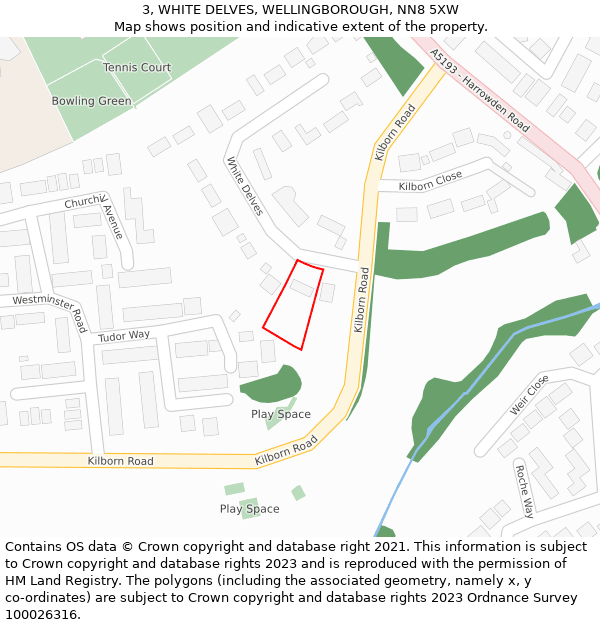 3, WHITE DELVES, WELLINGBOROUGH, NN8 5XW: Location map and indicative extent of plot