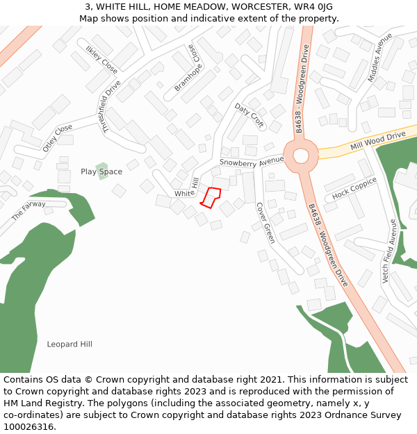 3, WHITE HILL, HOME MEADOW, WORCESTER, WR4 0JG: Location map and indicative extent of plot