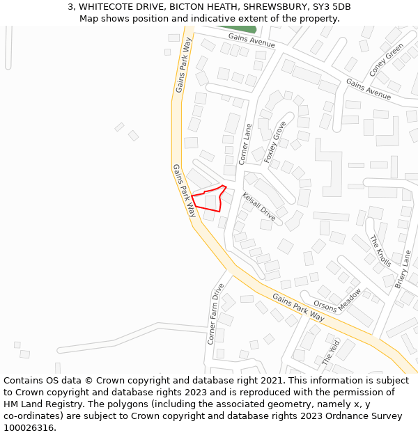 3, WHITECOTE DRIVE, BICTON HEATH, SHREWSBURY, SY3 5DB: Location map and indicative extent of plot