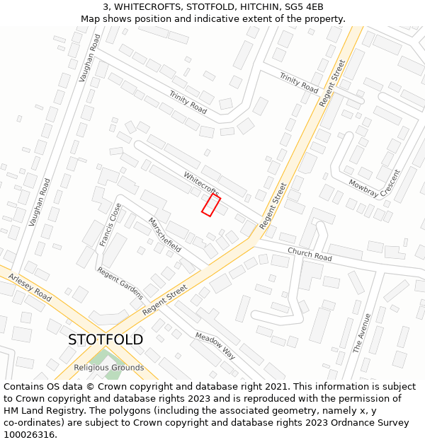 3, WHITECROFTS, STOTFOLD, HITCHIN, SG5 4EB: Location map and indicative extent of plot