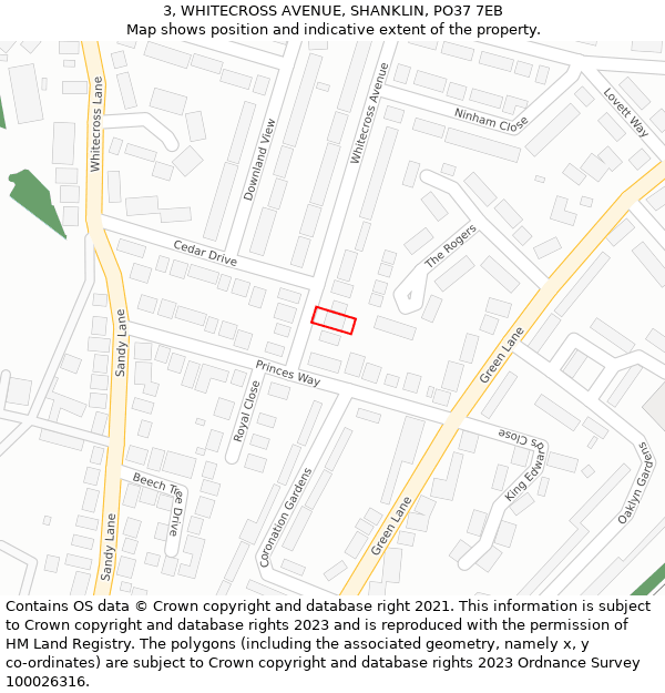 3, WHITECROSS AVENUE, SHANKLIN, PO37 7EB: Location map and indicative extent of plot
