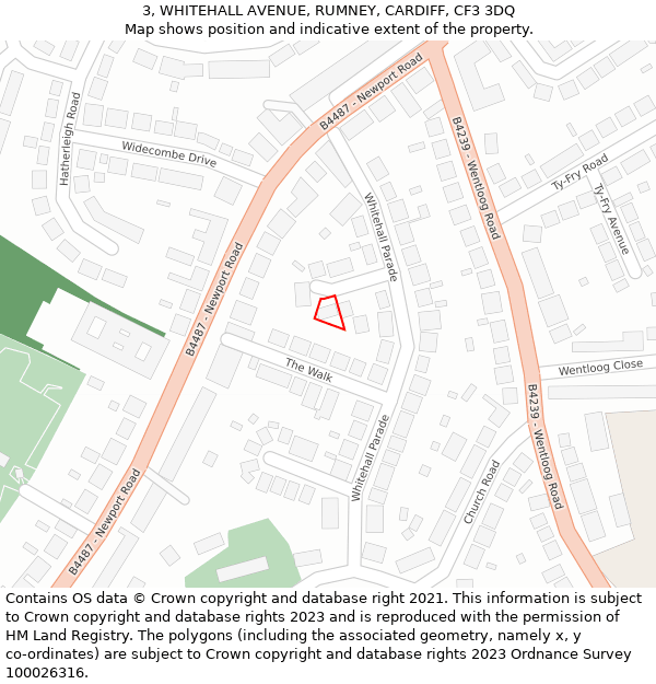 3, WHITEHALL AVENUE, RUMNEY, CARDIFF, CF3 3DQ: Location map and indicative extent of plot