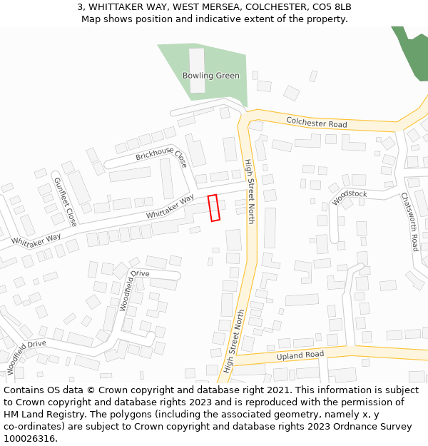 3, WHITTAKER WAY, WEST MERSEA, COLCHESTER, CO5 8LB: Location map and indicative extent of plot