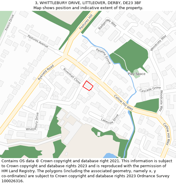 3, WHITTLEBURY DRIVE, LITTLEOVER, DERBY, DE23 3BF: Location map and indicative extent of plot