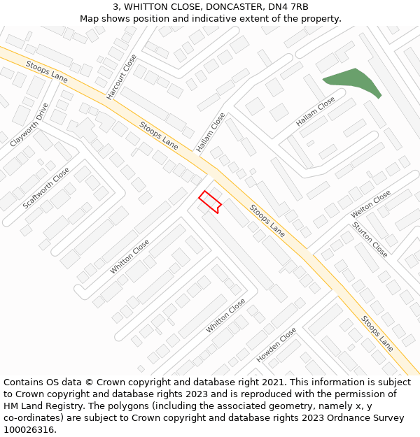 3, WHITTON CLOSE, DONCASTER, DN4 7RB: Location map and indicative extent of plot