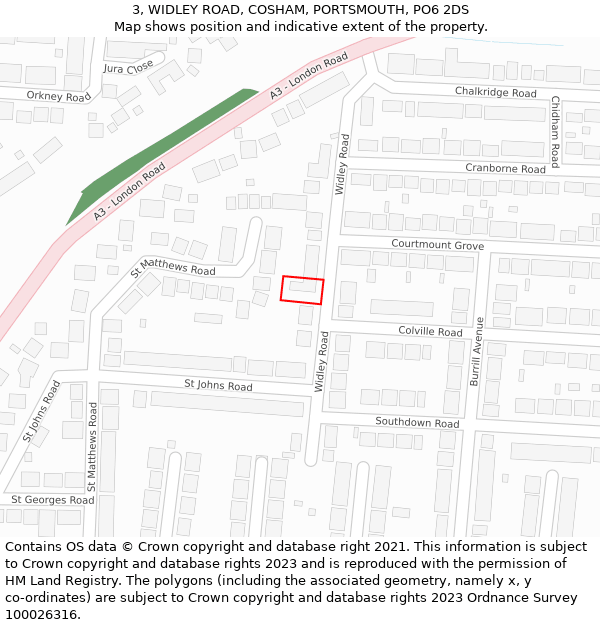 3, WIDLEY ROAD, COSHAM, PORTSMOUTH, PO6 2DS: Location map and indicative extent of plot