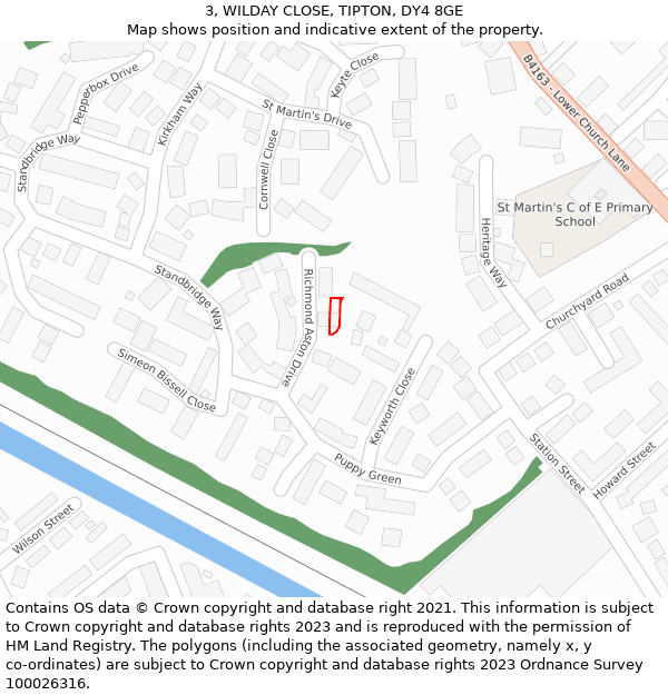 3, WILDAY CLOSE, TIPTON, DY4 8GE: Location map and indicative extent of plot