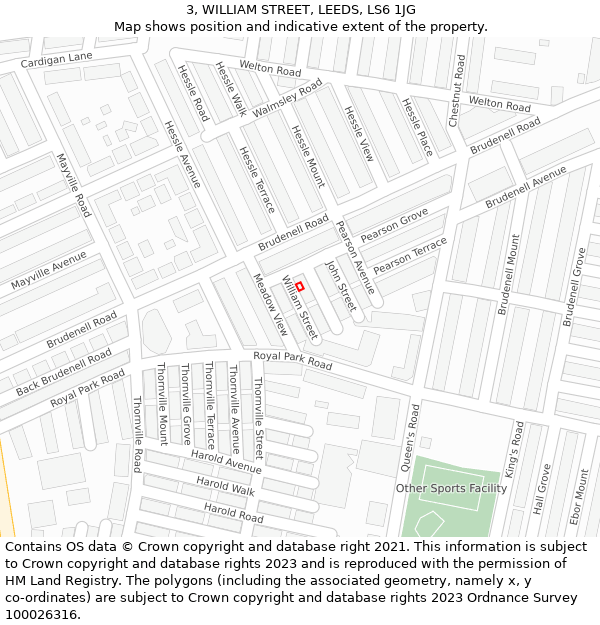 3, WILLIAM STREET, LEEDS, LS6 1JG: Location map and indicative extent of plot