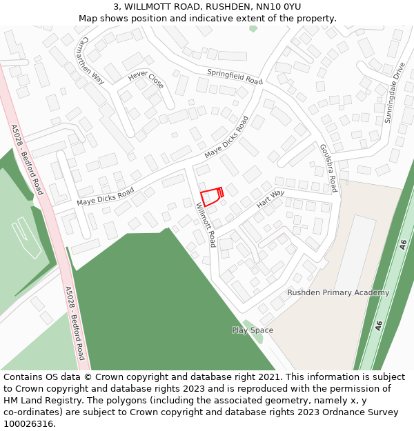 3, WILLMOTT ROAD, RUSHDEN, NN10 0YU: Location map and indicative extent of plot