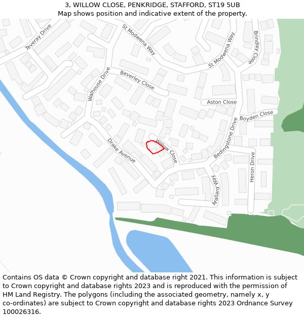 3, WILLOW CLOSE, PENKRIDGE, STAFFORD, ST19 5UB: Location map and indicative extent of plot