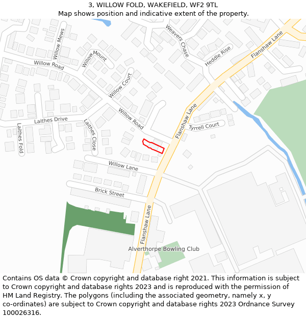 3, WILLOW FOLD, WAKEFIELD, WF2 9TL: Location map and indicative extent of plot