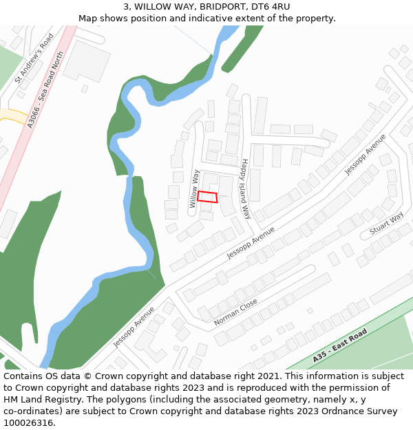 3, WILLOW WAY, BRIDPORT, DT6 4RU: Location map and indicative extent of plot