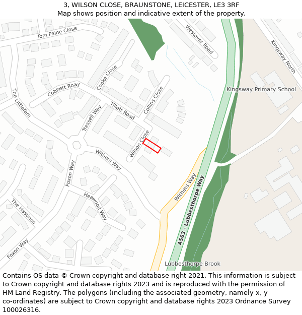 3, WILSON CLOSE, BRAUNSTONE, LEICESTER, LE3 3RF: Location map and indicative extent of plot