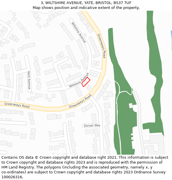 3, WILTSHIRE AVENUE, YATE, BRISTOL, BS37 7UF: Location map and indicative extent of plot