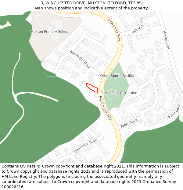 3, WINCHESTER DRIVE, MUXTON, TELFORD, TF2 8SJ: Location map and indicative extent of plot