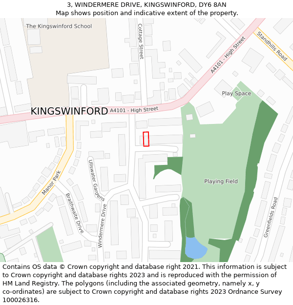 3, WINDERMERE DRIVE, KINGSWINFORD, DY6 8AN: Location map and indicative extent of plot
