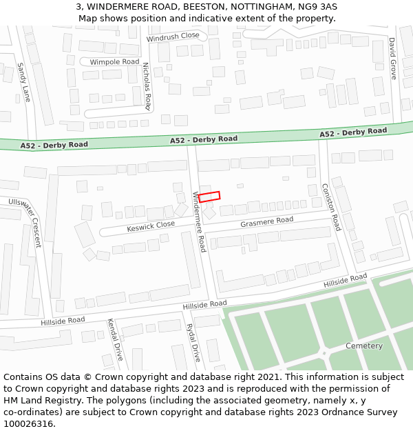 3, WINDERMERE ROAD, BEESTON, NOTTINGHAM, NG9 3AS: Location map and indicative extent of plot