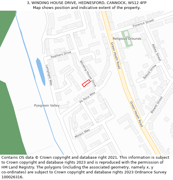 3, WINDING HOUSE DRIVE, HEDNESFORD, CANNOCK, WS12 4FP: Location map and indicative extent of plot