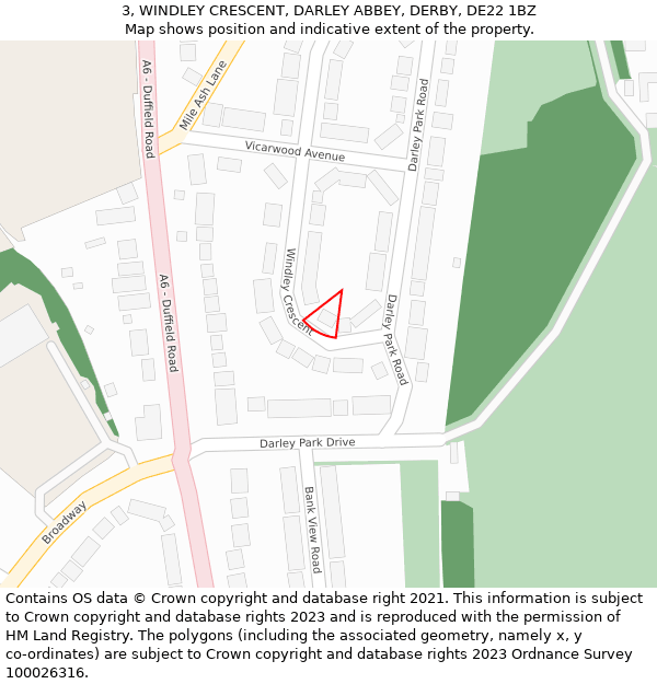 3, WINDLEY CRESCENT, DARLEY ABBEY, DERBY, DE22 1BZ: Location map and indicative extent of plot
