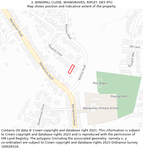 3, WINDMILL CLOSE, WAINGROVES, RIPLEY, DE5 9TU: Location map and indicative extent of plot