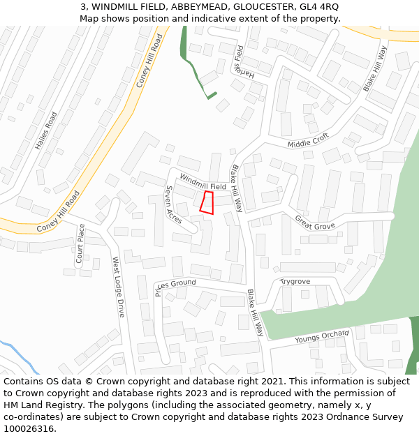 3, WINDMILL FIELD, ABBEYMEAD, GLOUCESTER, GL4 4RQ: Location map and indicative extent of plot