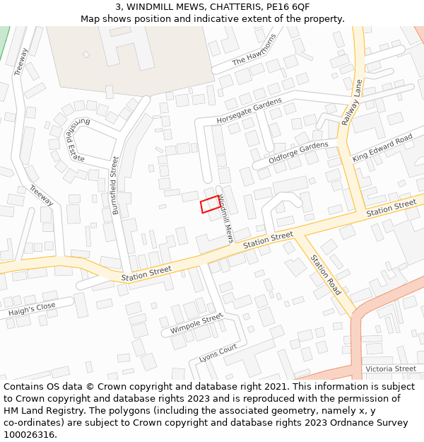 3, WINDMILL MEWS, CHATTERIS, PE16 6QF: Location map and indicative extent of plot