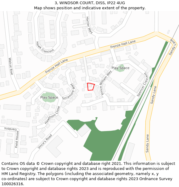 3, WINDSOR COURT, DISS, IP22 4UG: Location map and indicative extent of plot
