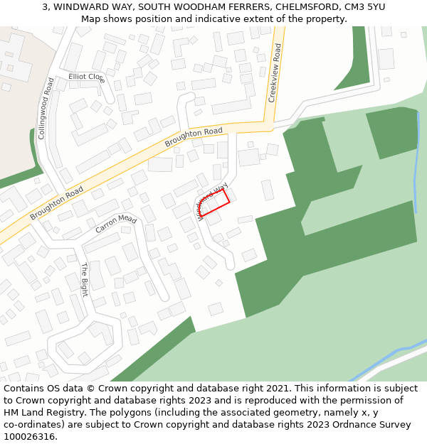 3, WINDWARD WAY, SOUTH WOODHAM FERRERS, CHELMSFORD, CM3 5YU: Location map and indicative extent of plot