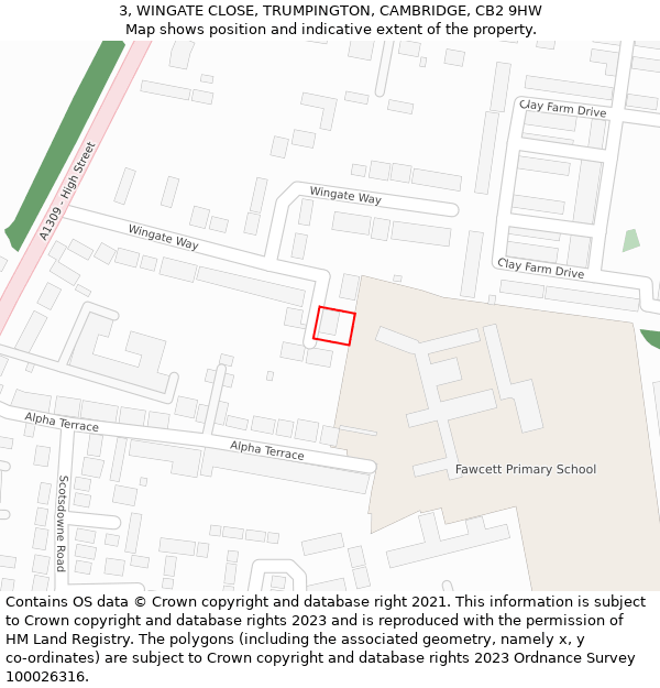 3, WINGATE CLOSE, TRUMPINGTON, CAMBRIDGE, CB2 9HW: Location map and indicative extent of plot