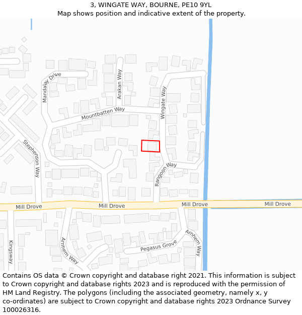 3, WINGATE WAY, BOURNE, PE10 9YL: Location map and indicative extent of plot