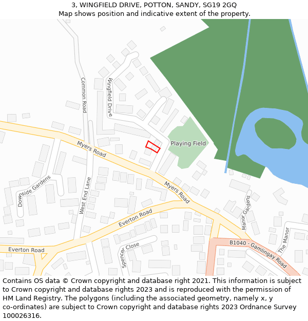 3, WINGFIELD DRIVE, POTTON, SANDY, SG19 2GQ: Location map and indicative extent of plot