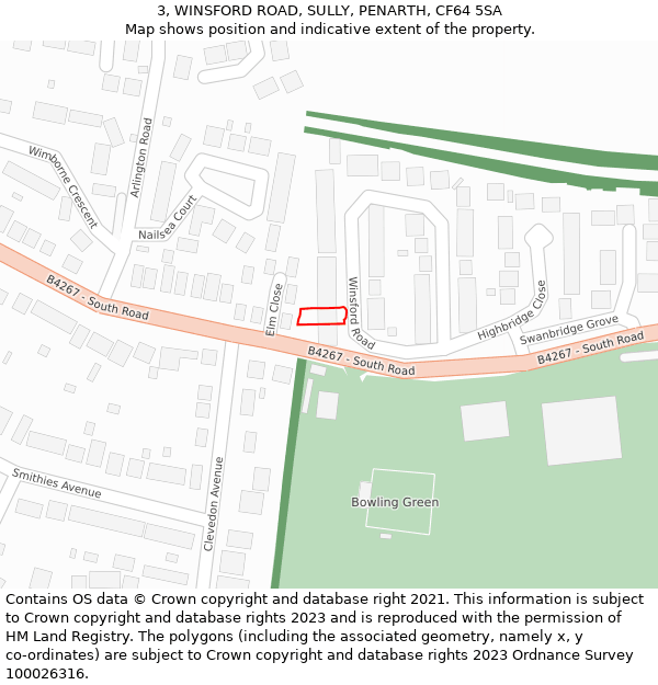 3, WINSFORD ROAD, SULLY, PENARTH, CF64 5SA: Location map and indicative extent of plot