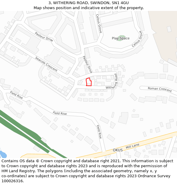 3, WITHERING ROAD, SWINDON, SN1 4GU: Location map and indicative extent of plot