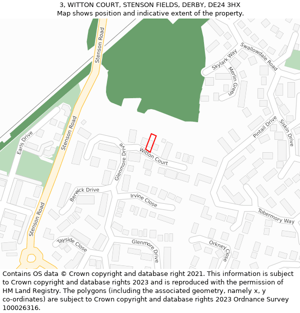 3, WITTON COURT, STENSON FIELDS, DERBY, DE24 3HX: Location map and indicative extent of plot