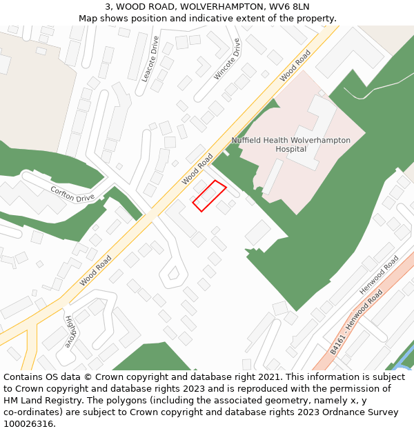 3, WOOD ROAD, WOLVERHAMPTON, WV6 8LN: Location map and indicative extent of plot