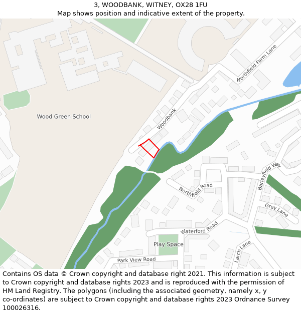 3, WOODBANK, WITNEY, OX28 1FU: Location map and indicative extent of plot