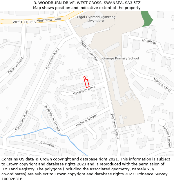 3, WOODBURN DRIVE, WEST CROSS, SWANSEA, SA3 5TZ: Location map and indicative extent of plot