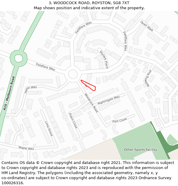 3, WOODCOCK ROAD, ROYSTON, SG8 7XT: Location map and indicative extent of plot