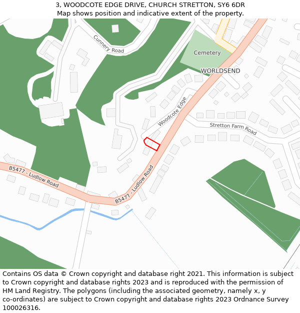 3, WOODCOTE EDGE DRIVE, CHURCH STRETTON, SY6 6DR: Location map and indicative extent of plot