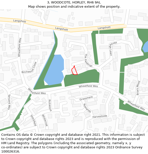 3, WOODCOTE, HORLEY, RH6 9AL: Location map and indicative extent of plot